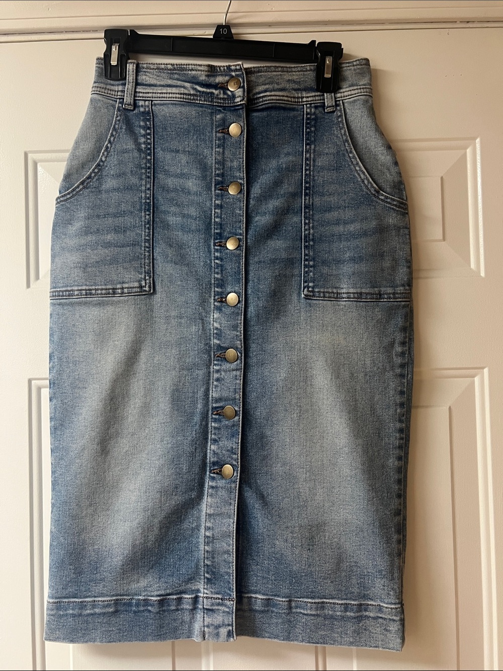 Evereve High-Rise Button-Front Denim Skirt - Light Blue, Size 27